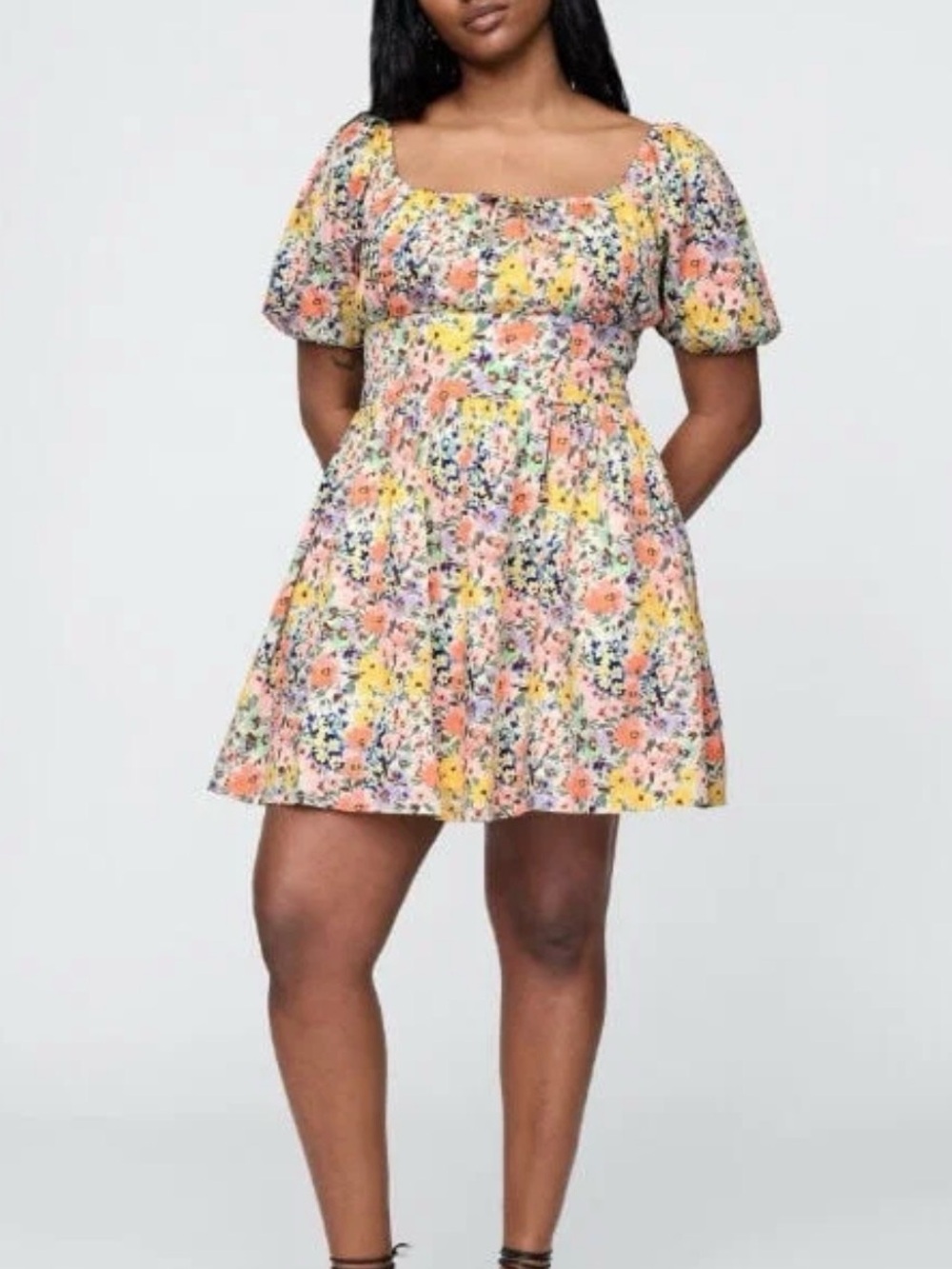 GAP Multi Floral Puff-Sleeve Mini Dress